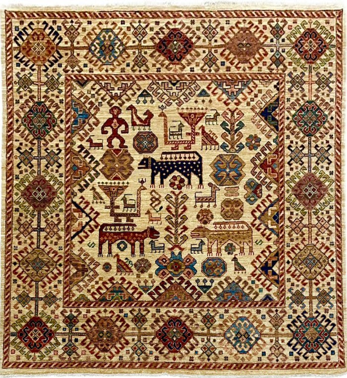Afghan Turkaman weave, 19th century Lion rug inspired 162x131cm | Rug# 26577