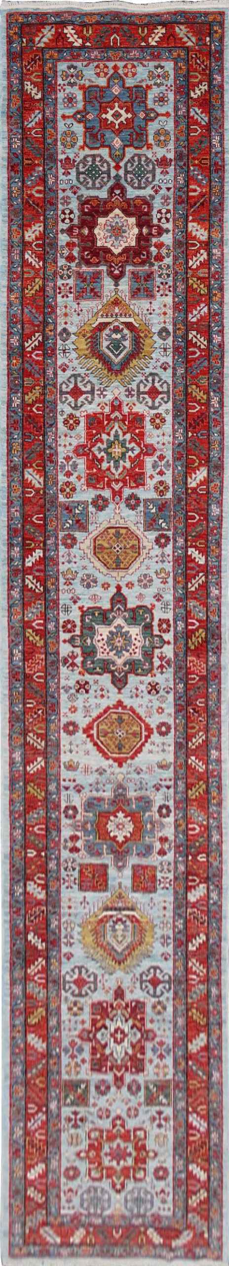 Afghan Turkaman weave in 19th century Heriz design 427x78cm | Rug# 26814