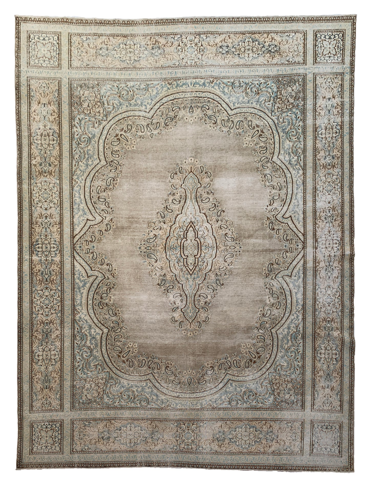 Vintage and distressed Persian Kerman 412x291cm | Rug# 27147