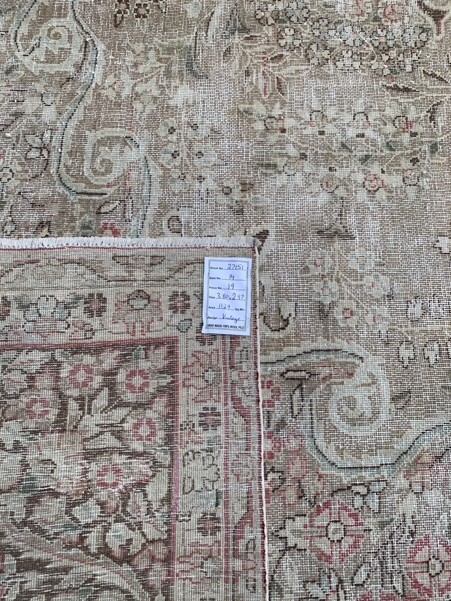 Vintage and distressed Persian Kerman 380x297cm | Rug# 27151