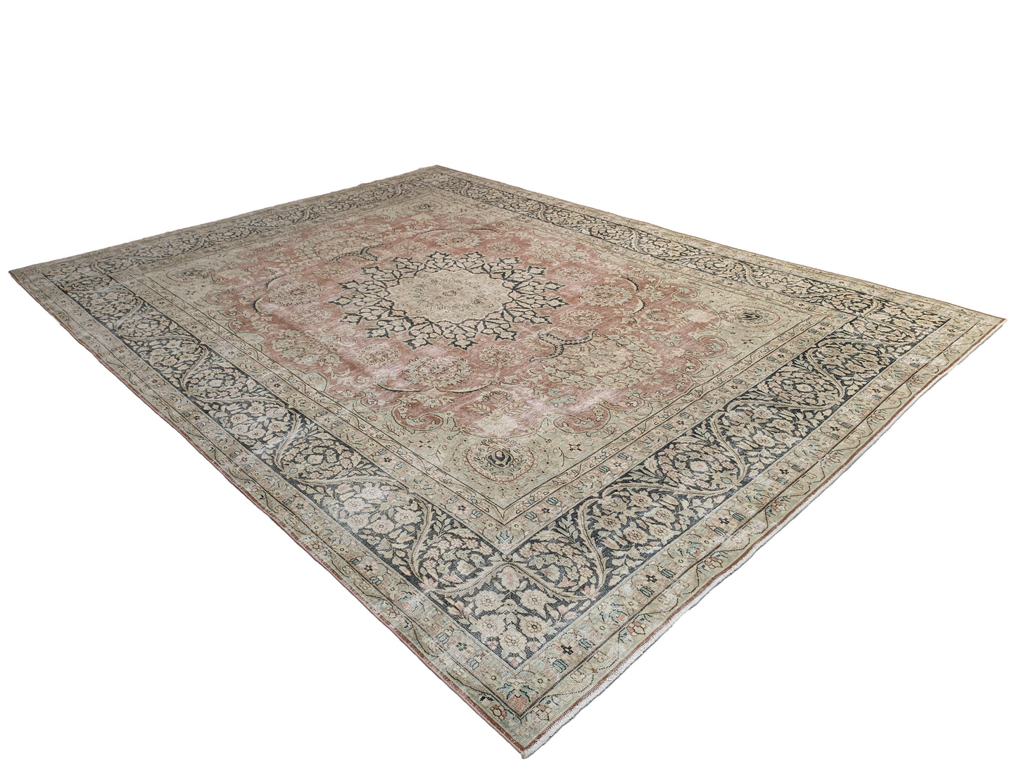 Vintage and distressed Persian Kerman 396x300cm | Rug# 27152