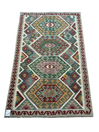 Hand woven flat-weave kilim, Maimaneh-Afghans 202x124 cm | Rug# 27445