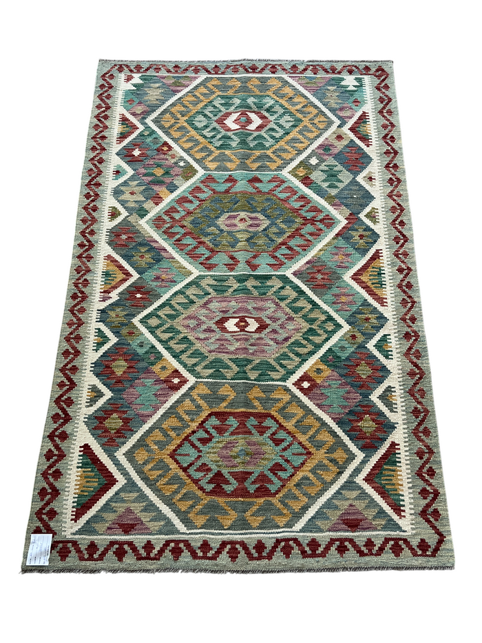Hand woven flat-weave kilim, Maimaneh-Afghans 202x124 cm | Rug# 27445