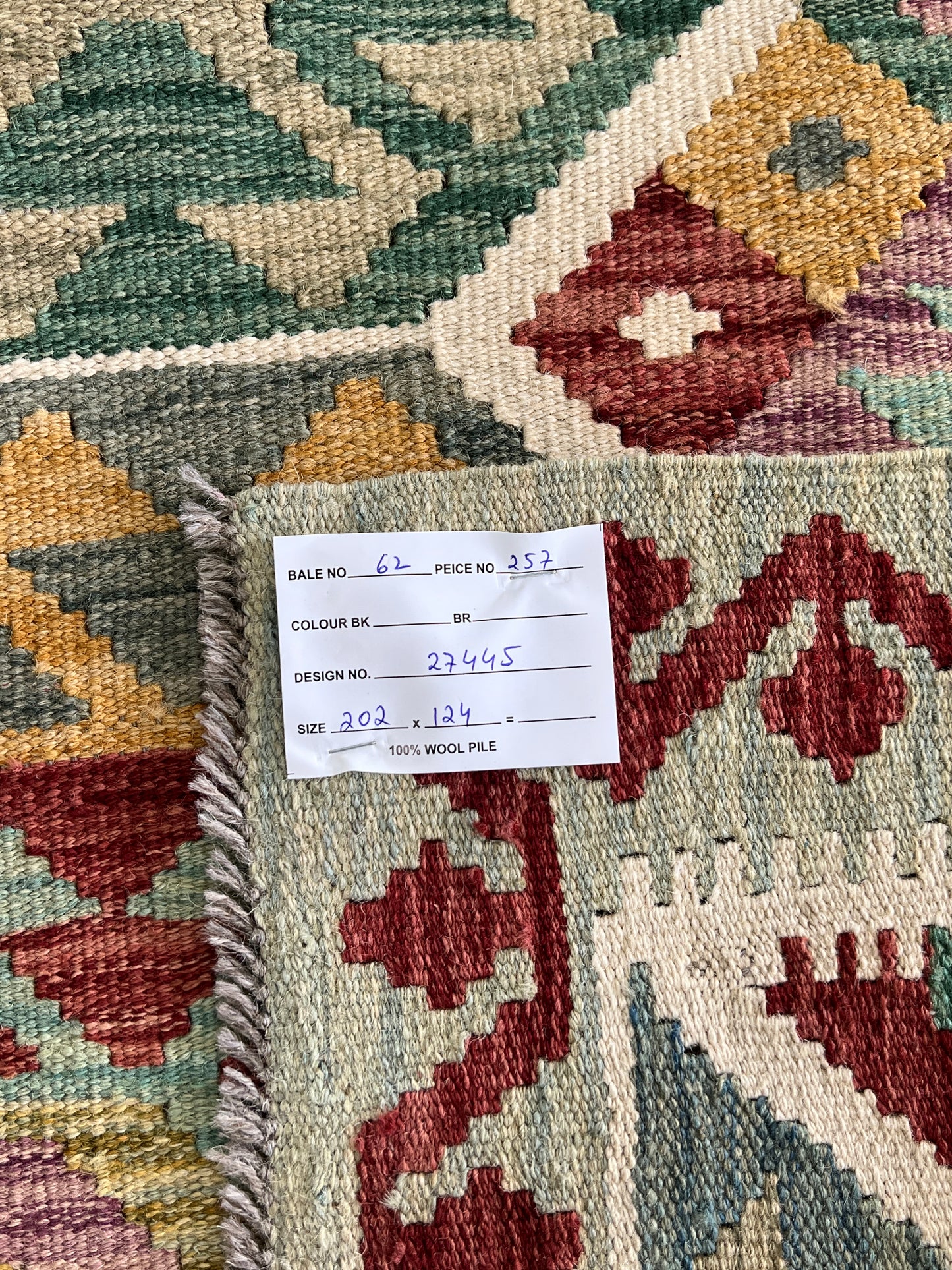 Hand woven flat-weave kilim, Maimaneh-Afghans 202x124 cm | Rug# 27445