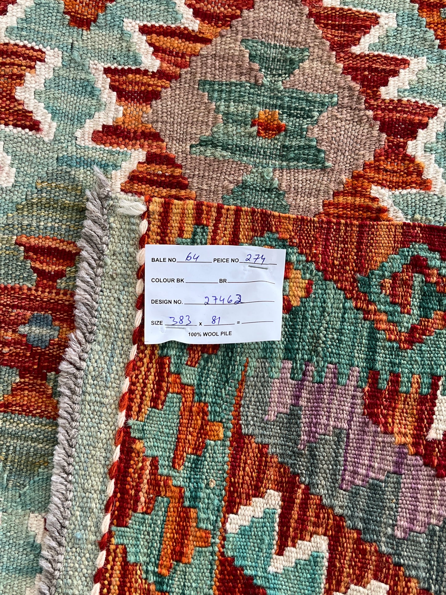 Flatweave kilim, Maimaneh-Afghan 383x81cm | Rug# 27462