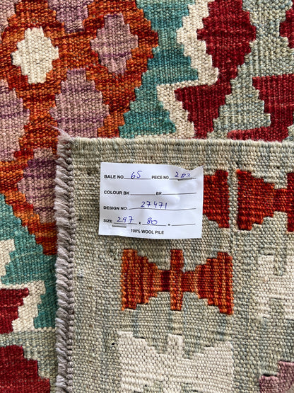 Flatweave kilim, Maimaneh-Afghan 297x80cm | Rug# 27471