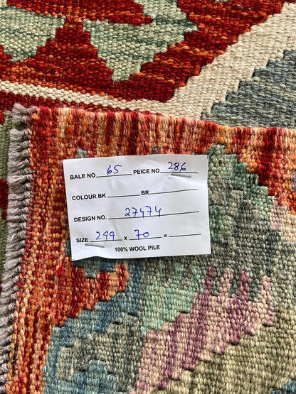Flatweave kilim, Maimaneh-Afghan 299x70cm | Rug# 27474