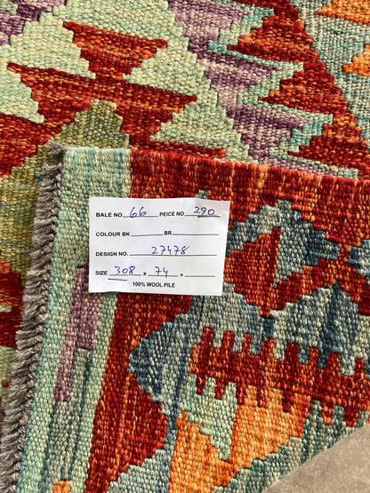 Flatweave kilim, Maimaneh-Afghan 308x74cm | Rug# 27478