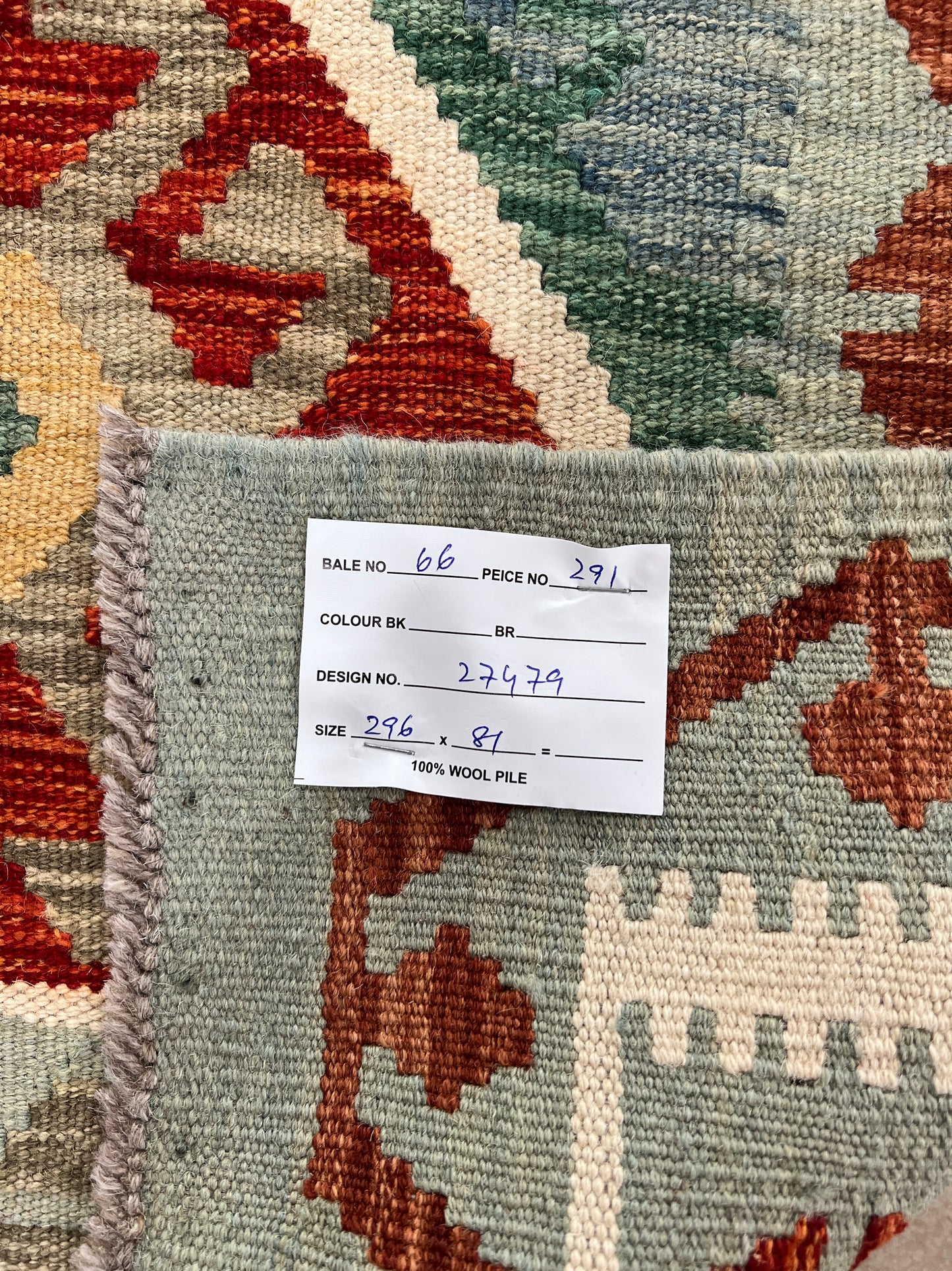 Flatweave kilim, Maimaneh-Afghan 296x81cm | Rug# 27479