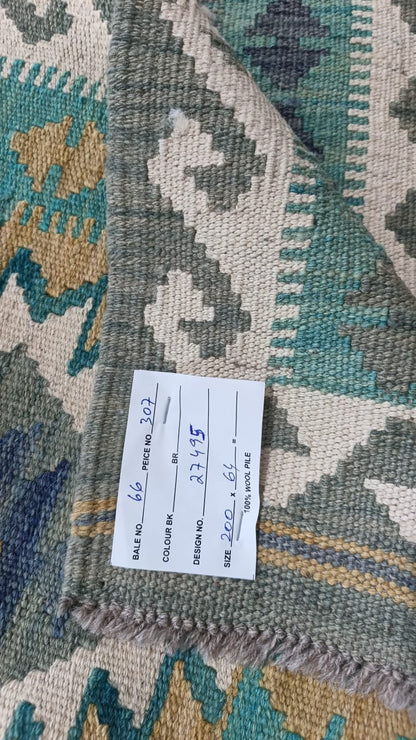 Flatweave kilim, Maimaneh-Afghan 200x64cm | Rug# 27495