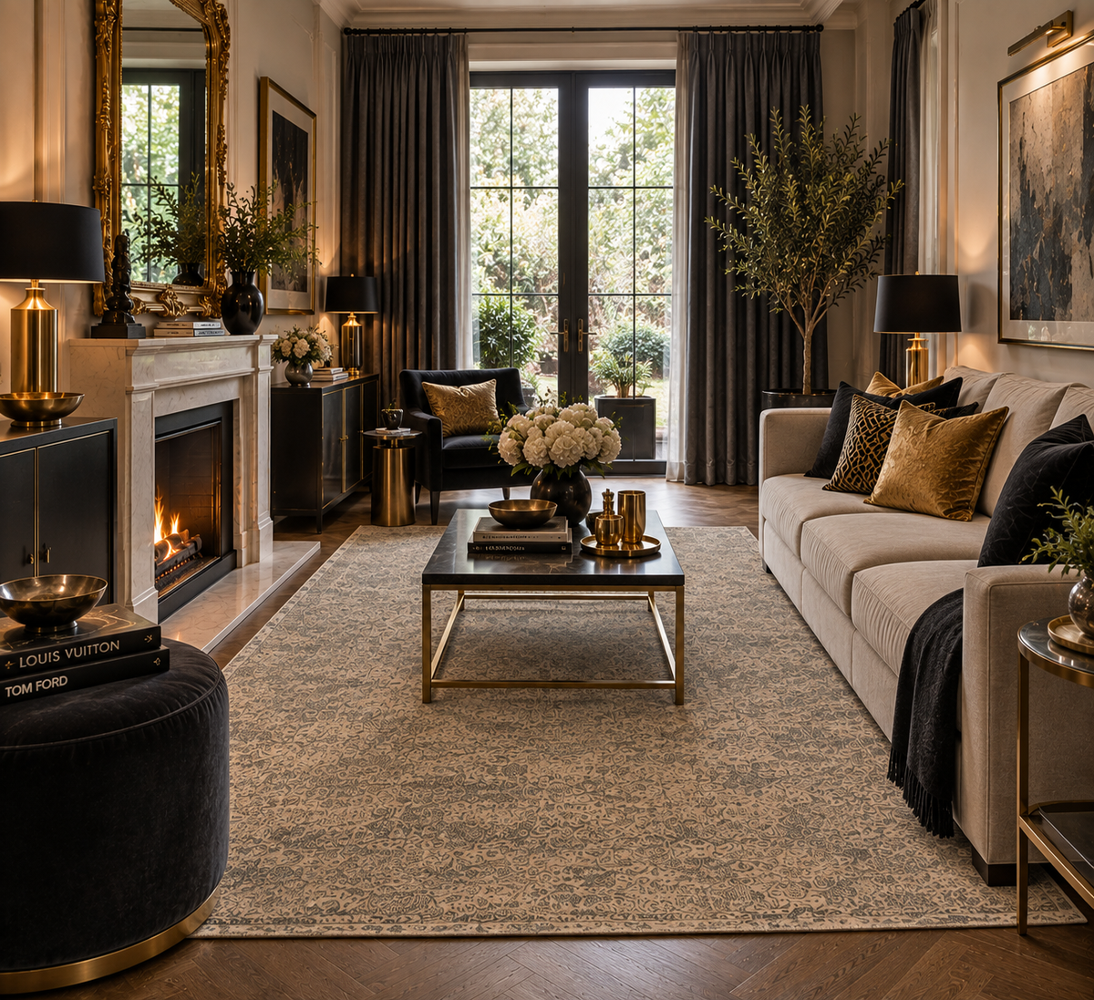 Custom-Made Transitional Wool & Silk Transitional Rug 277x185 cm | Rug# 32069