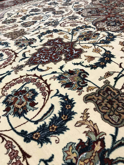Superfine signed Isfahan, full silk foundation and inlay, vegetable dyes, Persia  424x309cm | Rug# 4490