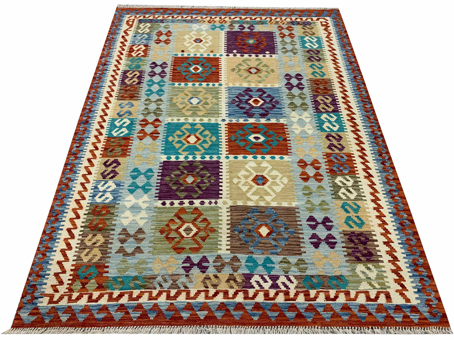 Modern Afghan maimaneh-Kilim 196x148cm | Rug# 26131