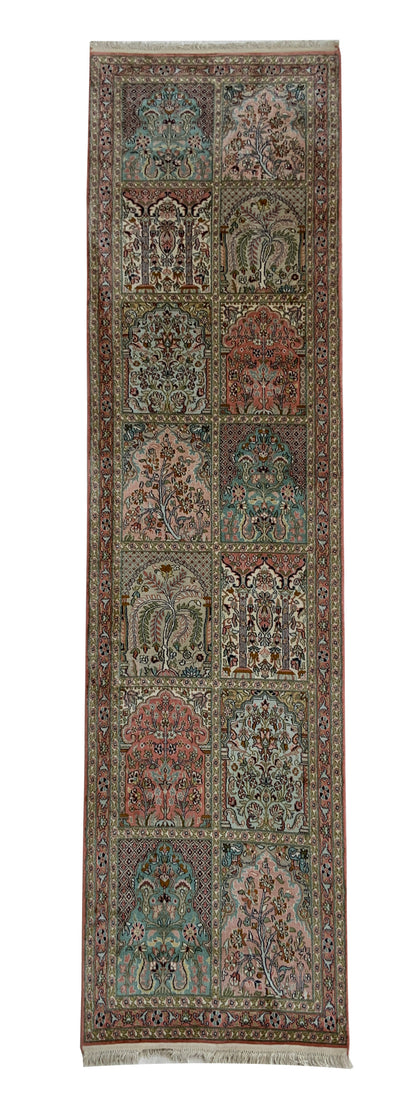 Fine Srinagar hall runner, 100% silk pile on a cotton warp  298x79 cm | Rug# 31226