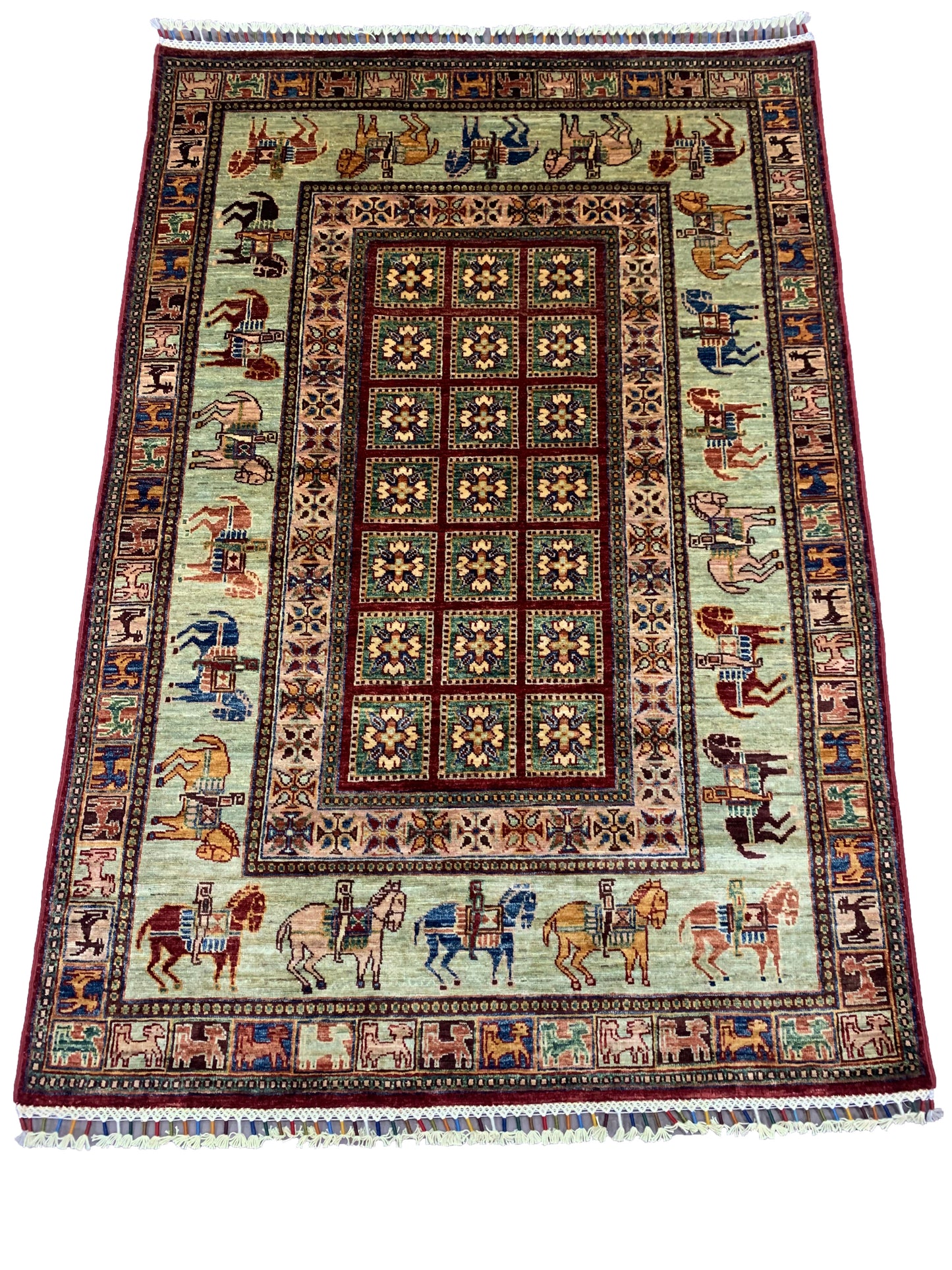 Afghan Turkaman Weave Rug – Mamluk Inspired Pictorial Design 176x121 cm | Rug#26692