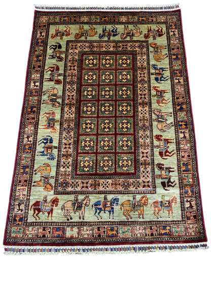 Afghan Turkaman Weave Rug – Mamluk Inspired Pictorial Design 176x121 cm | Rug#26692