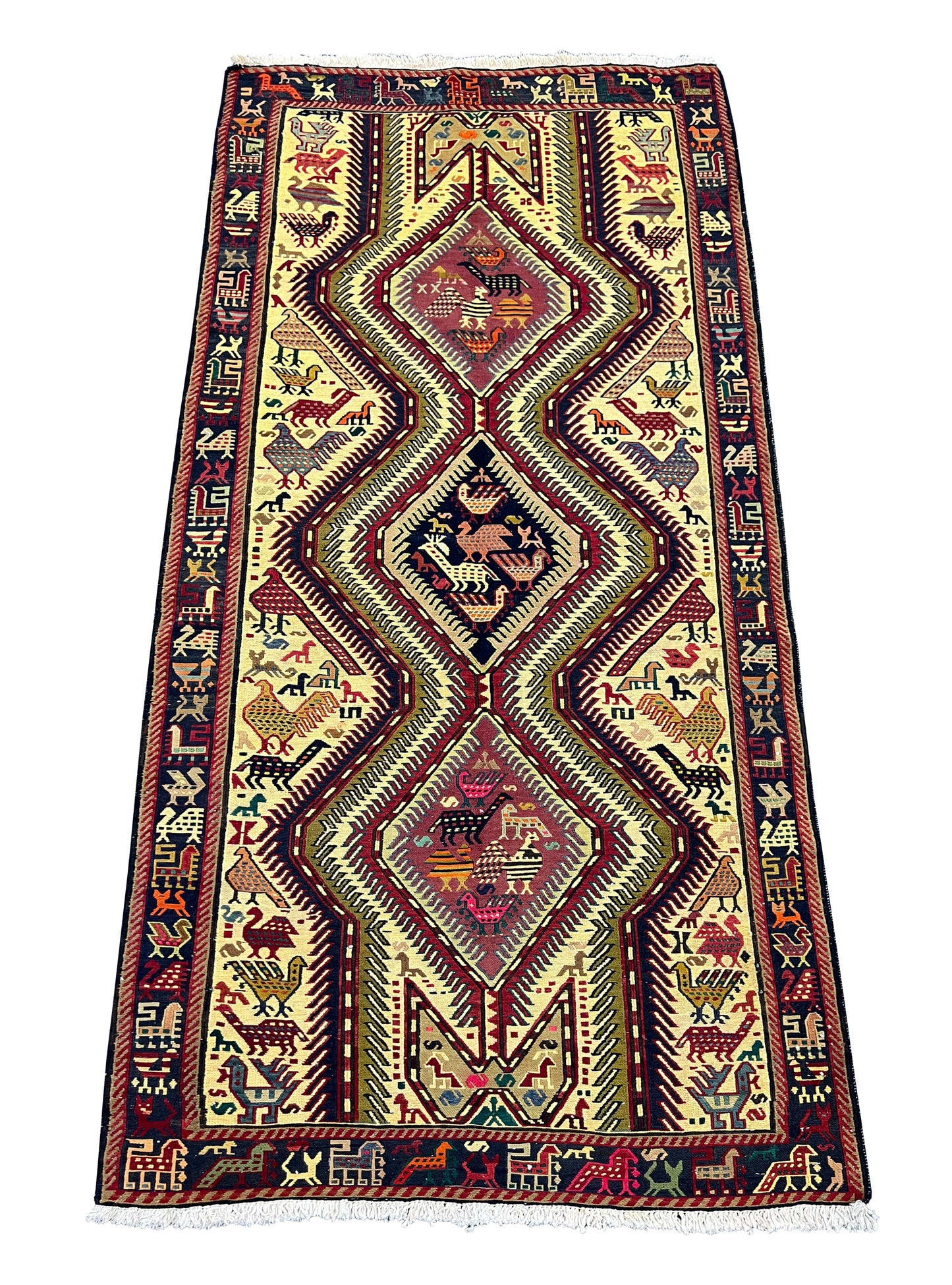Quchan Sumac weave Day-bed runner  circa 1970, rare 190x94 cm | Rug# 10486