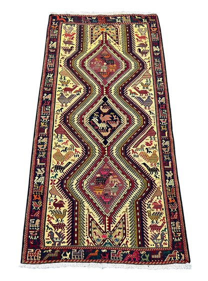 Quchan Sumac weave Day-bed runner  circa 1970, rare 190x94 cm | Rug# 10486