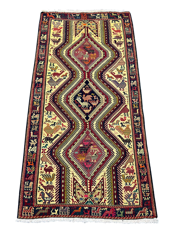 Quchan Sumac weave Day-bed runner  circa 1970, rare 190x94 cm | Rug# 10486
