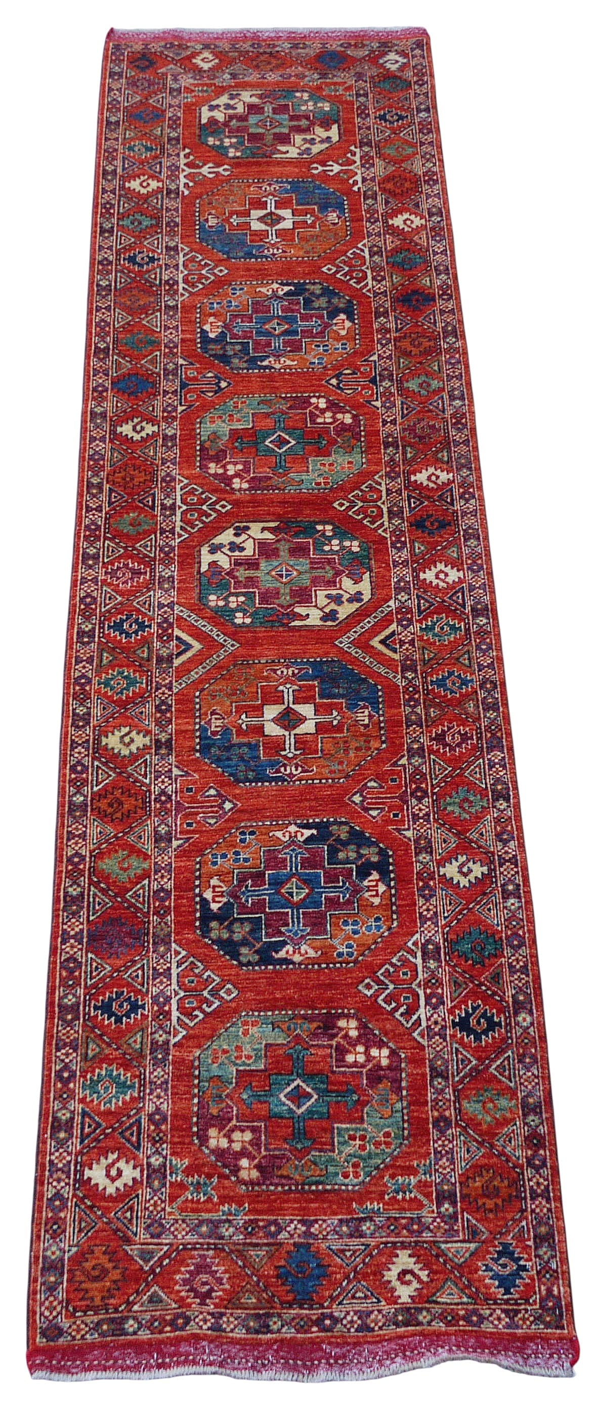 Custom-Made Ersari-Turkaman Gul Runner 347x87 cm | Rug# 27098
