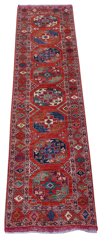 Custom-Made Ersari-Turkaman Gul Runner 347x87 cm | Rug# 27098