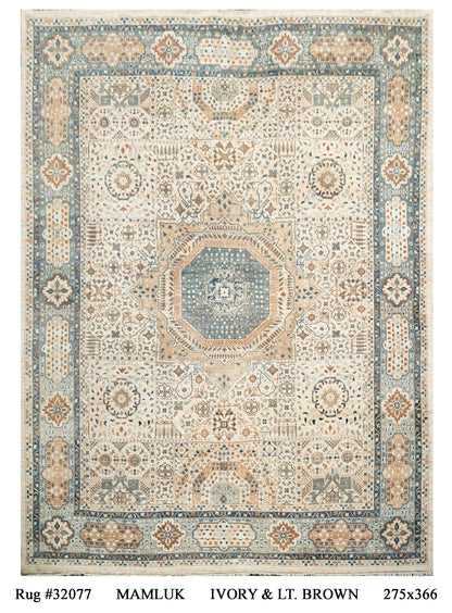 Mamluk design balanced palette of light brown harmonious mixed tones 366x275  cm | Rug #32077
