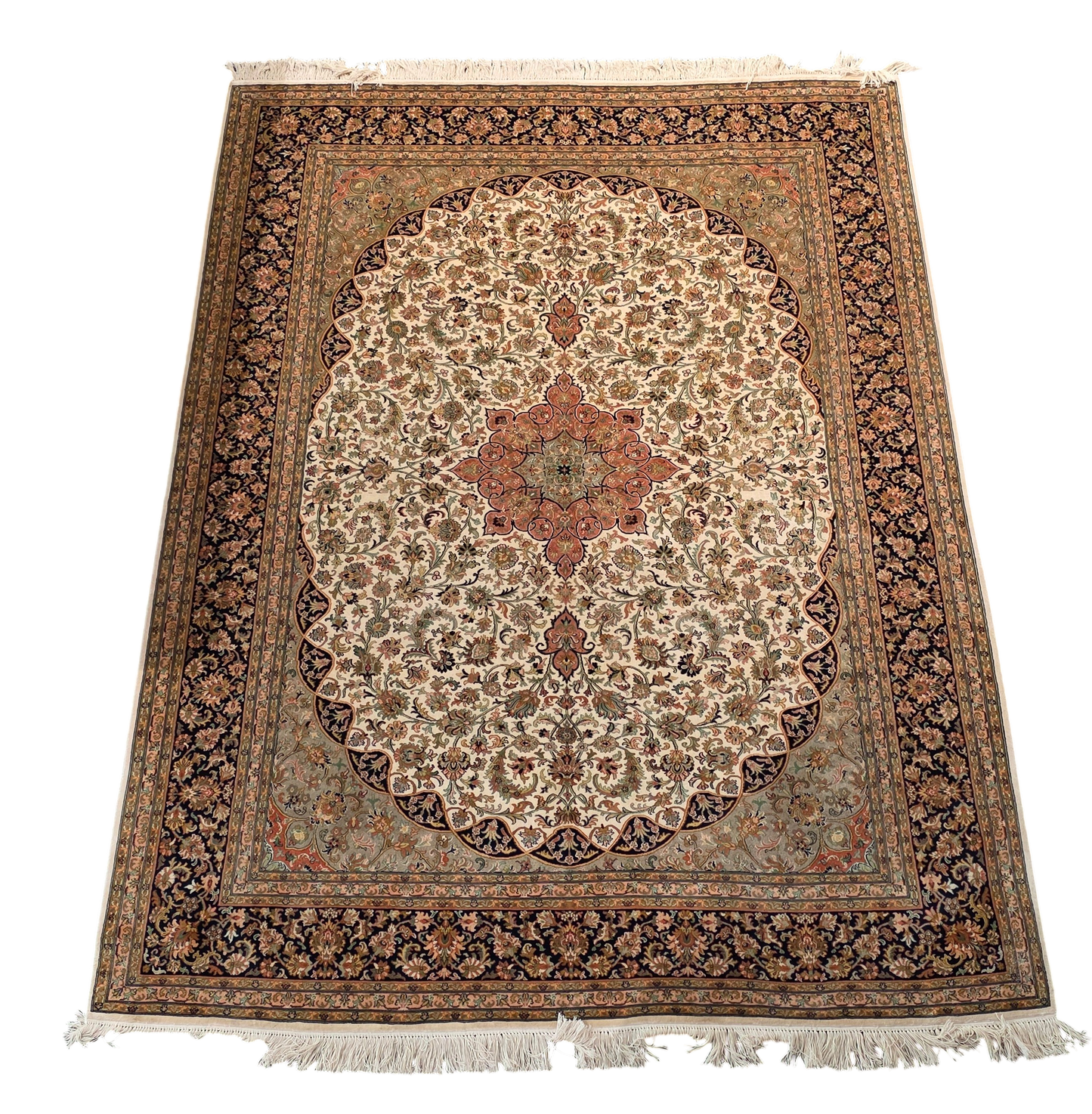 Rug made with 100% silk pile  silk weaving tradition of Kashmir 217×156 cm| Rug# 30665