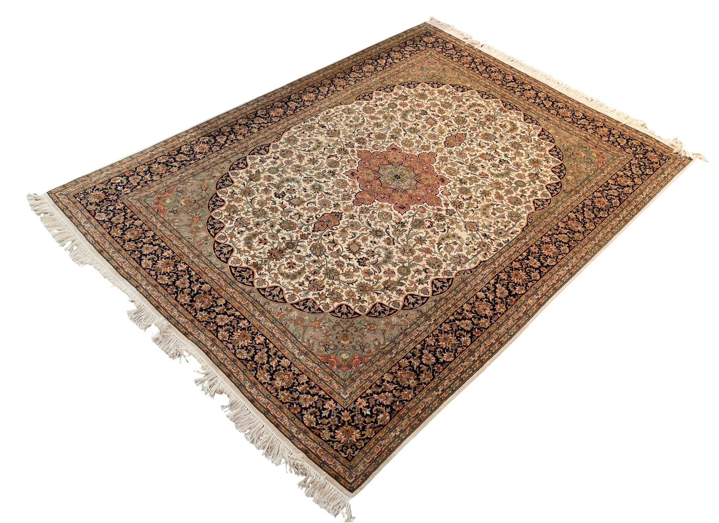 Rug made with 100% silk pile  silk weaving tradition of Kashmir 217×156 cm| Rug# 30665