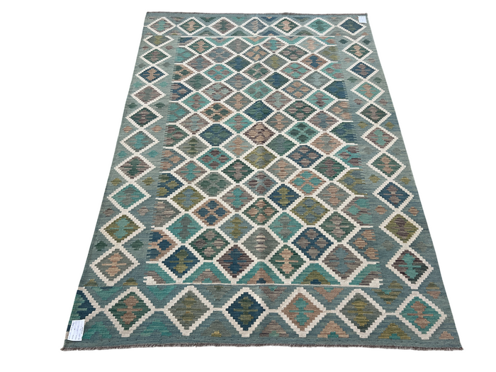 Flat-weave Maimaneh kilim, vegetable dyes, HSW, Afghan  241x171cm | Rug# 27423