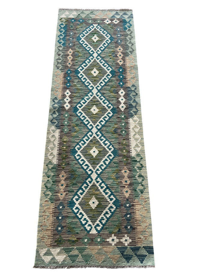Flat-weave Maimaneh kilim, vegetable dyes, HSW, Afghan  193x65 cm | Rug# 27490