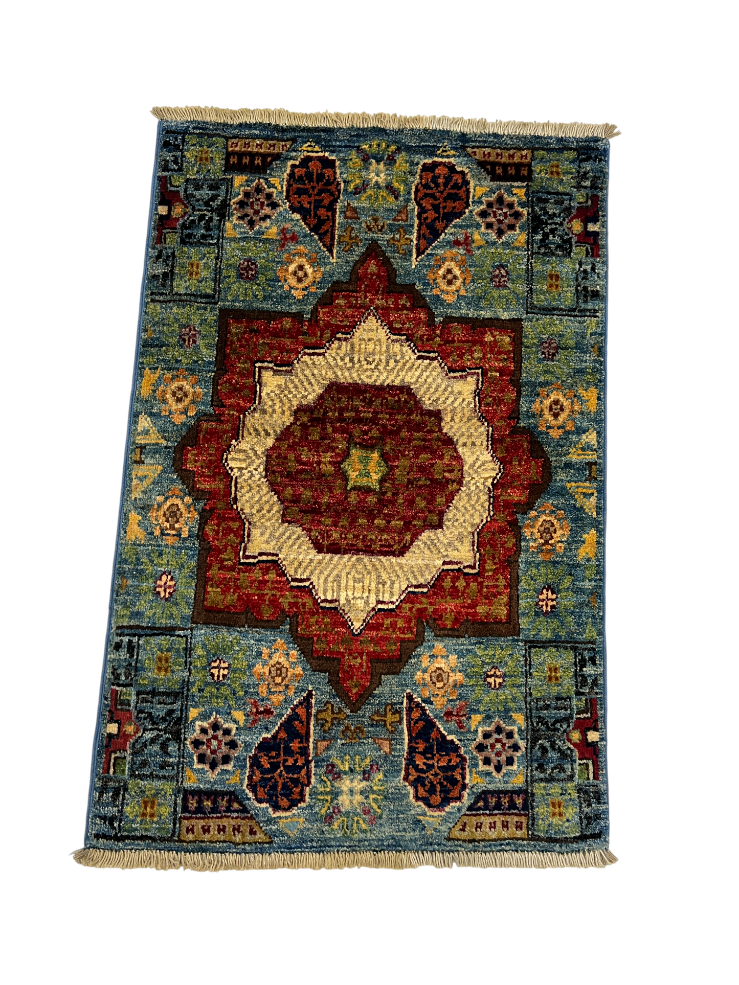 Turkmen-weave sampler rug, wool pile, HSW, Afghan 89x58cm | Rug# 27375