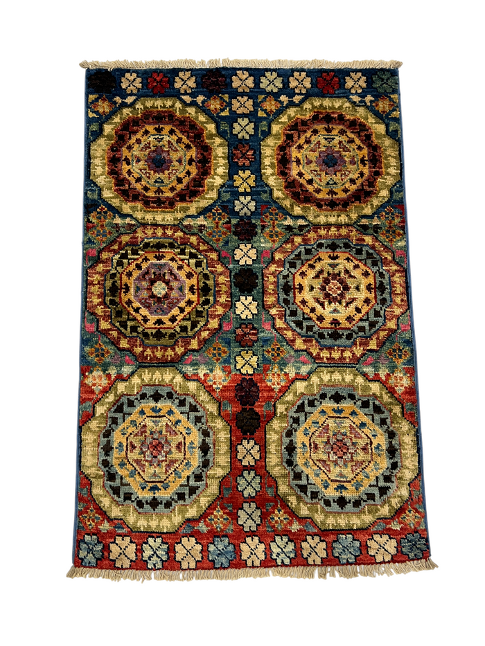 Turkmen-weave sampler rug, wool pile, HSW, Afghan 89x58cm | Rug# 27401