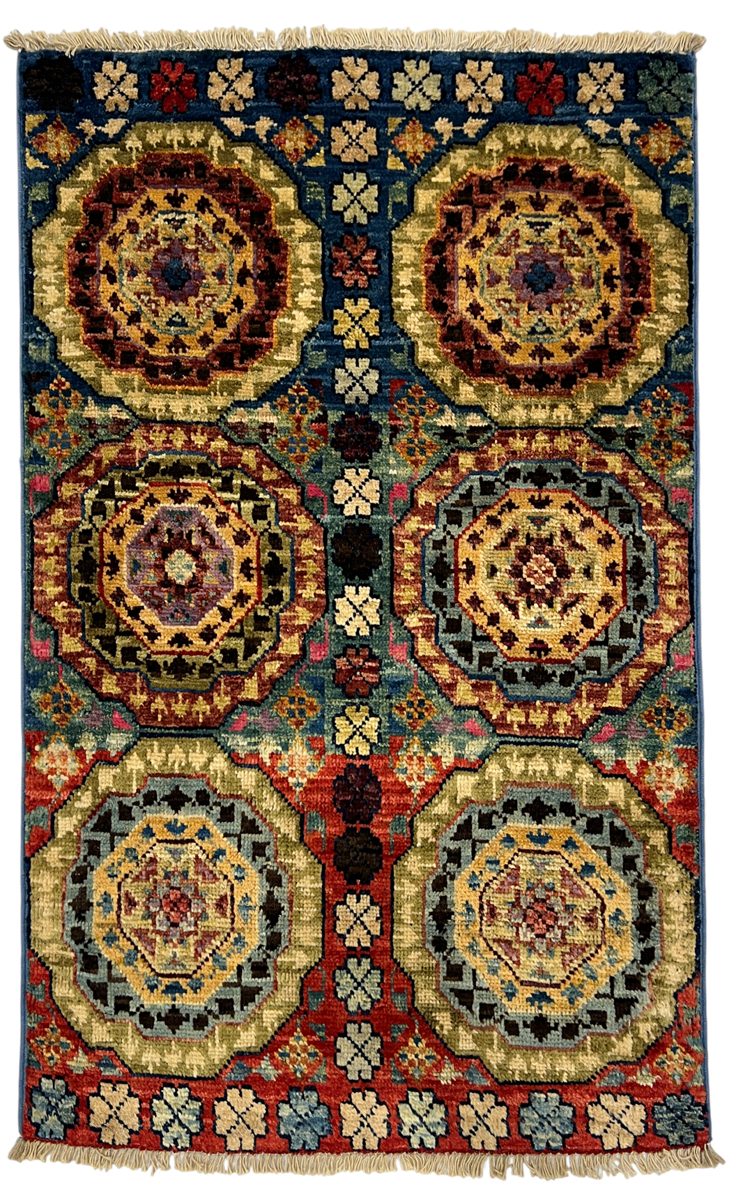 Turkmen-weave sampler rug, wool pile, HSW, Afghan 89x58cm | Rug# 27401