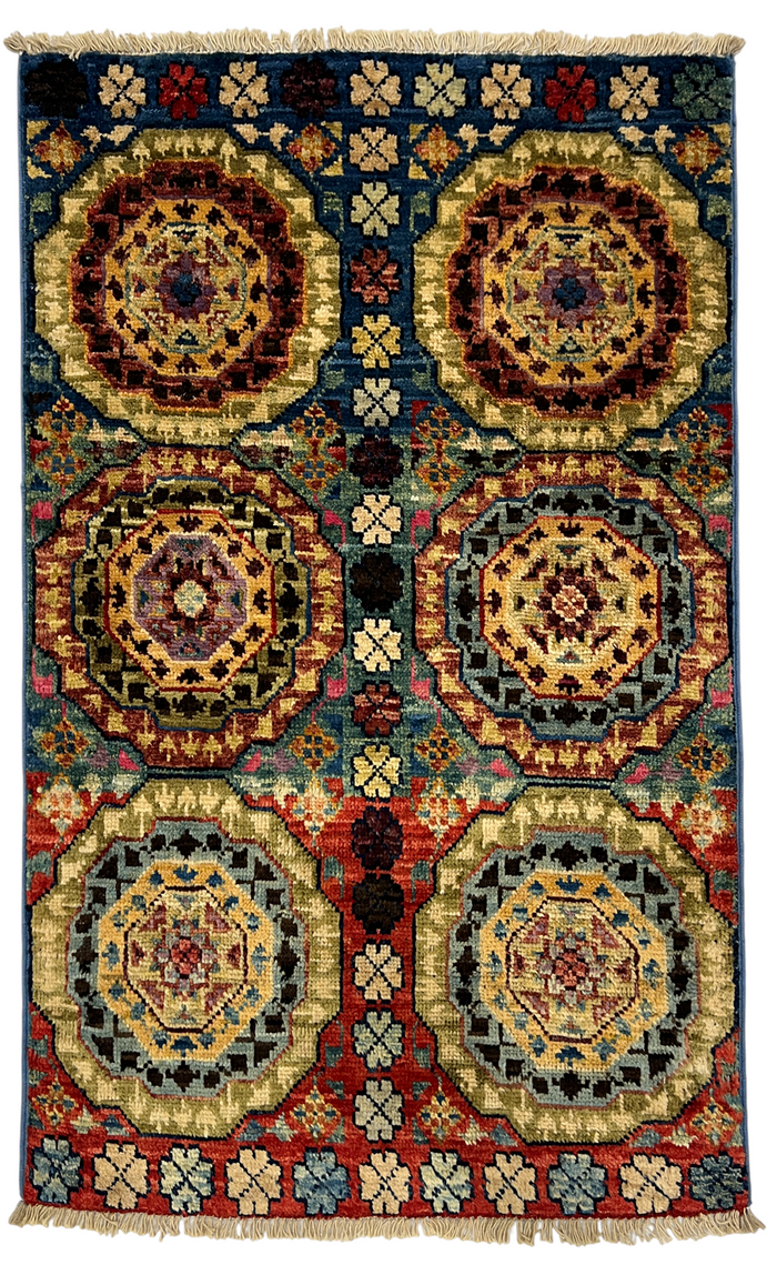 Turkmen-weave sampler rug, wool pile, HSW, Afghan 89x58cm | Rug# 27401