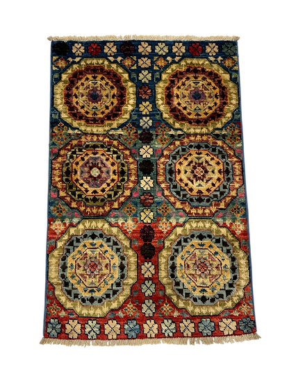 Turkmen-weave sampler rug, wool pile, HSW, Afghan 89x58cm | Rug# 27401