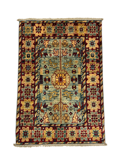 Turkmen-weave sampler rug, wool pile, HSW, Afghan 91x62cm | Rug# 27377