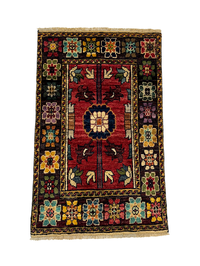 Turkmen-weave sampler rug, wool pile, HSW, Afghan 95x60cm | Rug# 27378
