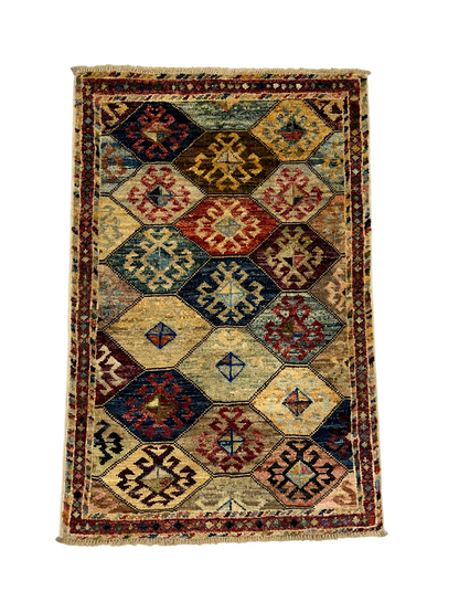 Turkmen-weave sampler rug, wool pile, HSW, Afghan 91x59cm | Rug# 27381