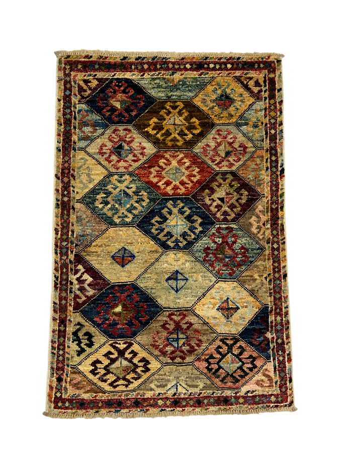 Turkmen-weave sampler rug, wool pile, HSW, Afghan 91x59cm | Rug# 27381