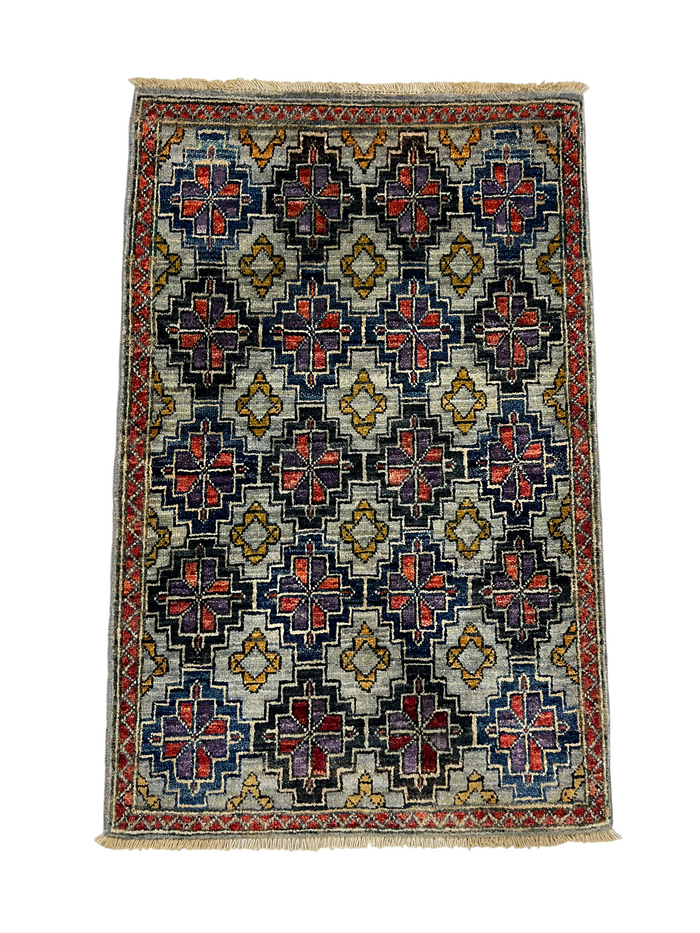 Turkmen-weave sampler rug, wool pile, HSW, Afghan 95x60cm | Rug# 27393