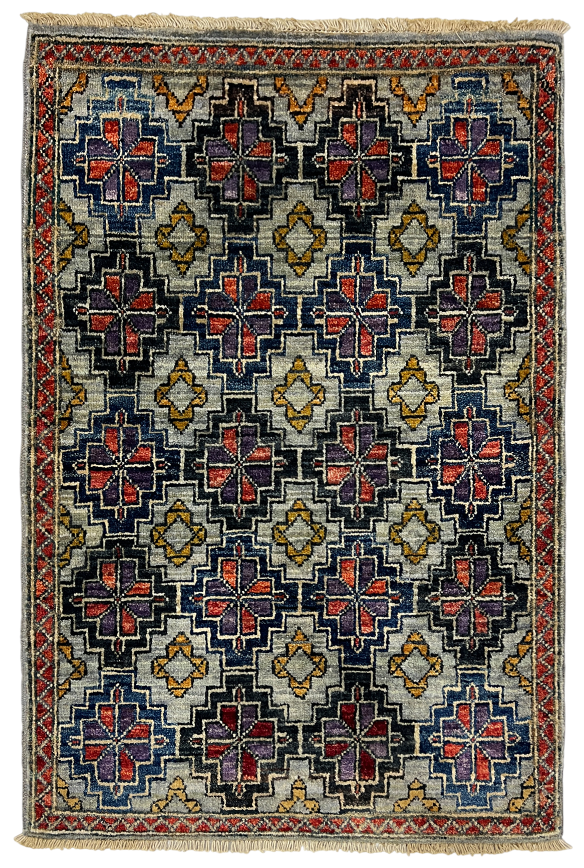 Turkmen-weave sampler rug, wool pile, HSW, Afghan 95x60cm | Rug# 27393