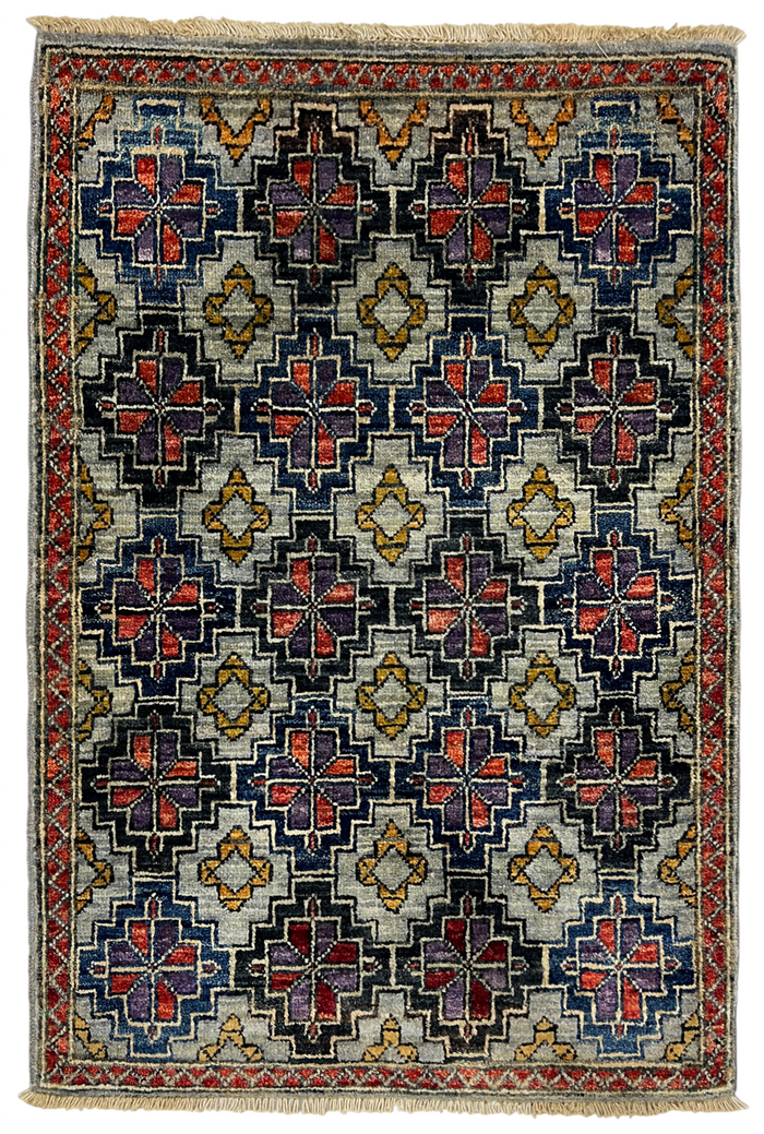 Turkmen-weave sampler rug, wool pile, HSW, Afghan 95x60cm | Rug# 27393