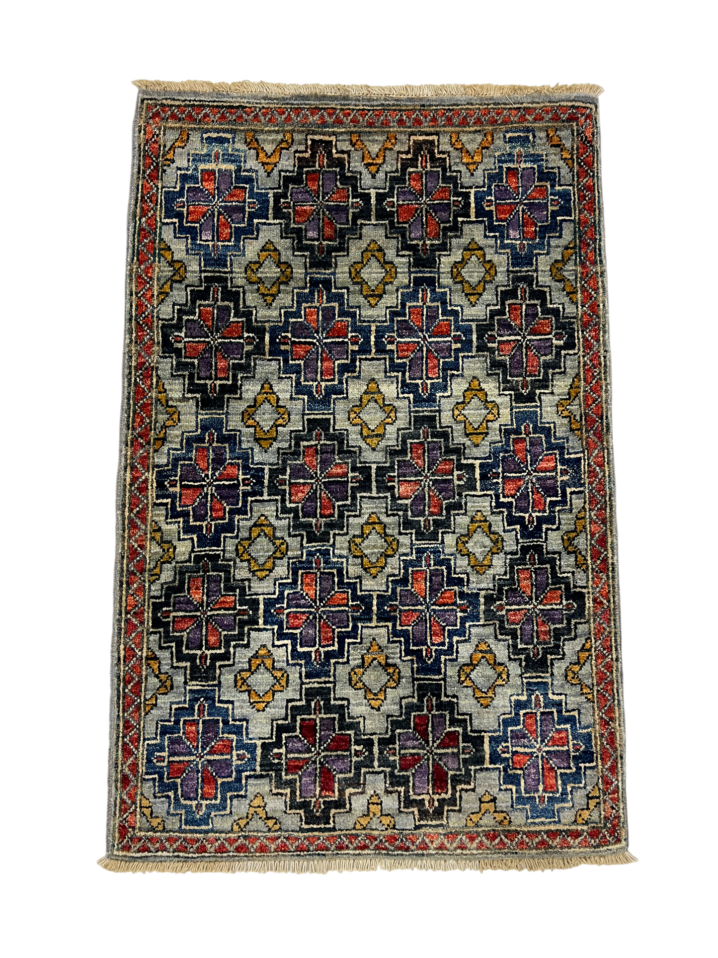Turkmen-weave sampler rug, wool pile, HSW, Afghan 95x60cm | Rug# 27393