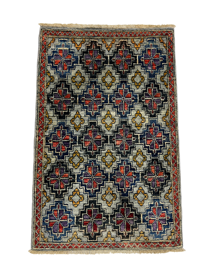 Turkmen-weave sampler rug, wool pile, HSW, Afghan 95x60cm | Rug# 27393