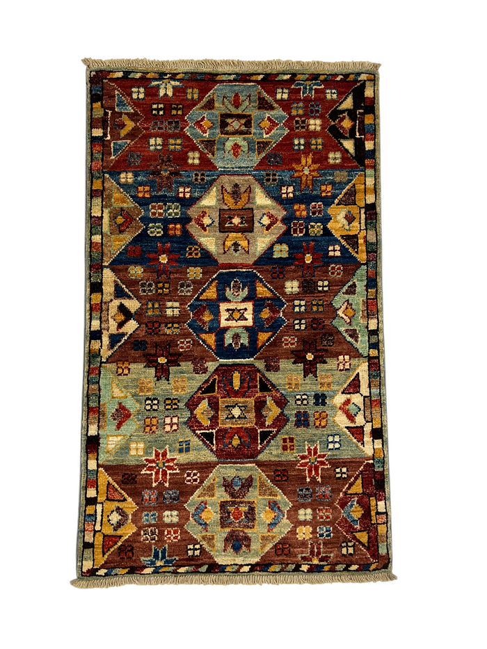 Turkmen-weave sampler rug, wool pile, HSW, Afghan 96x56cm | Rug# 27403