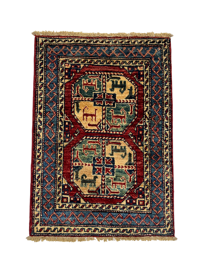 Turkmen gul Bo sampler rug, wool pile, HSW, Afghan 85x58cm | Rug# 27368