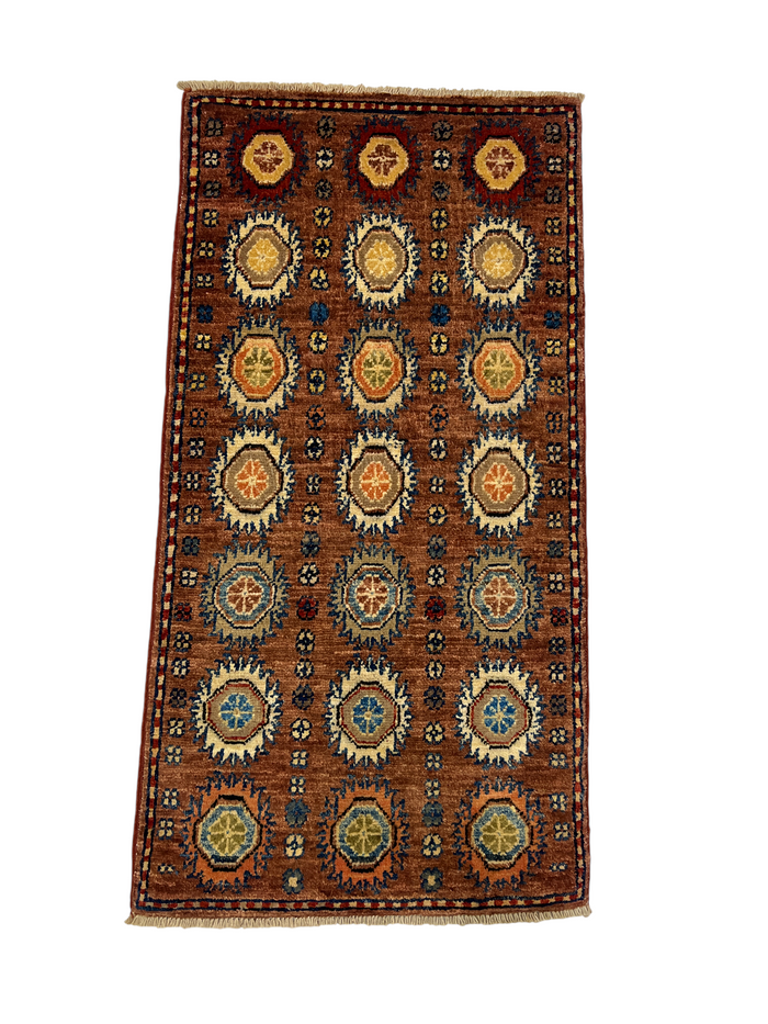 Turkmen-weave sampler rug, wool pile, HSW, Afghan 98x50cm | Rug# 27402