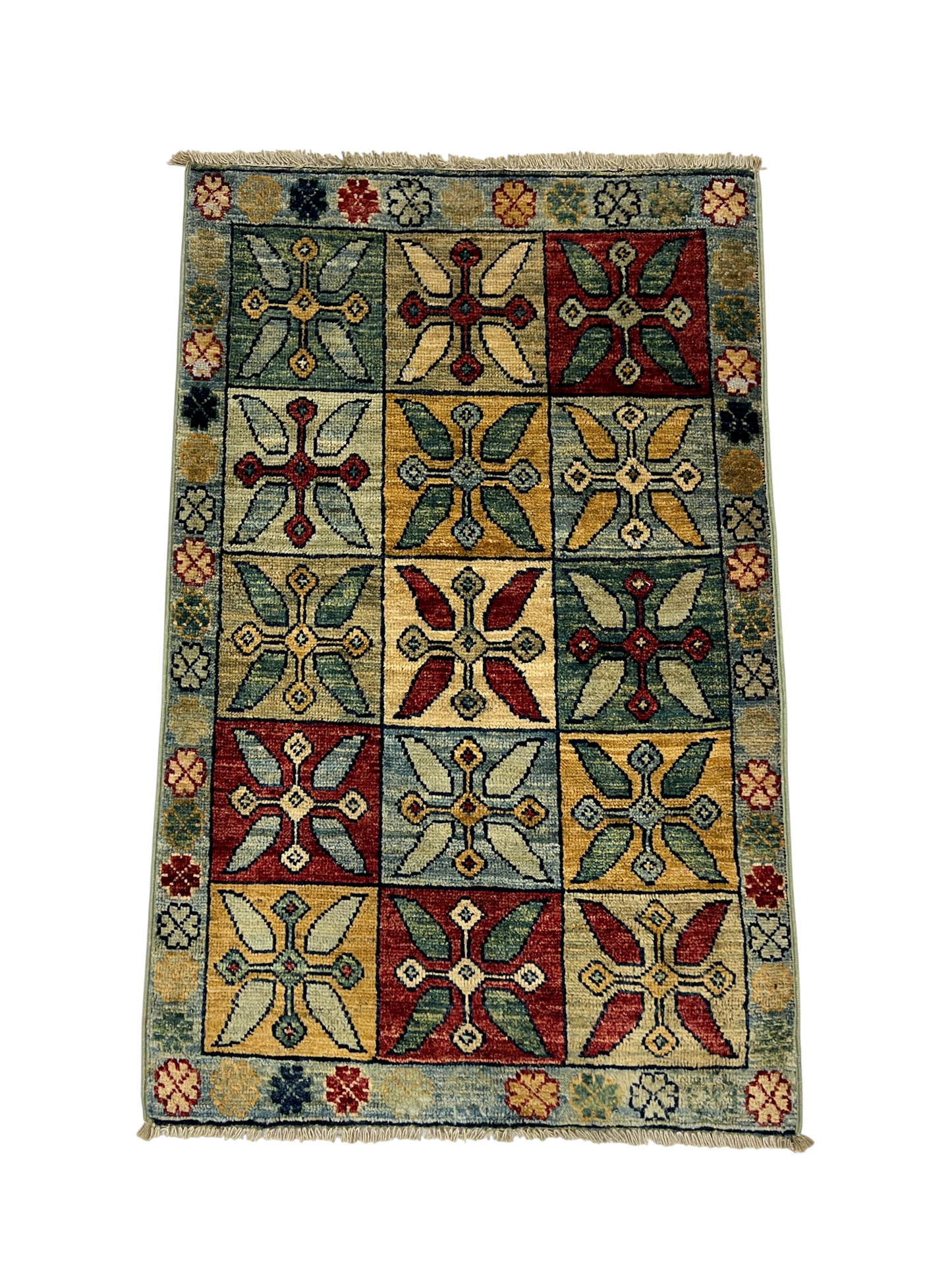Turkmen-weave sampler rug, wool pile, HSW, Afghan 87x54cm | Rug# 27400