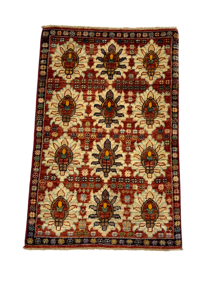 Turkmen-weave sampler rug, wool pile, HSW, Afghan 92x60cm | Rug# 27396