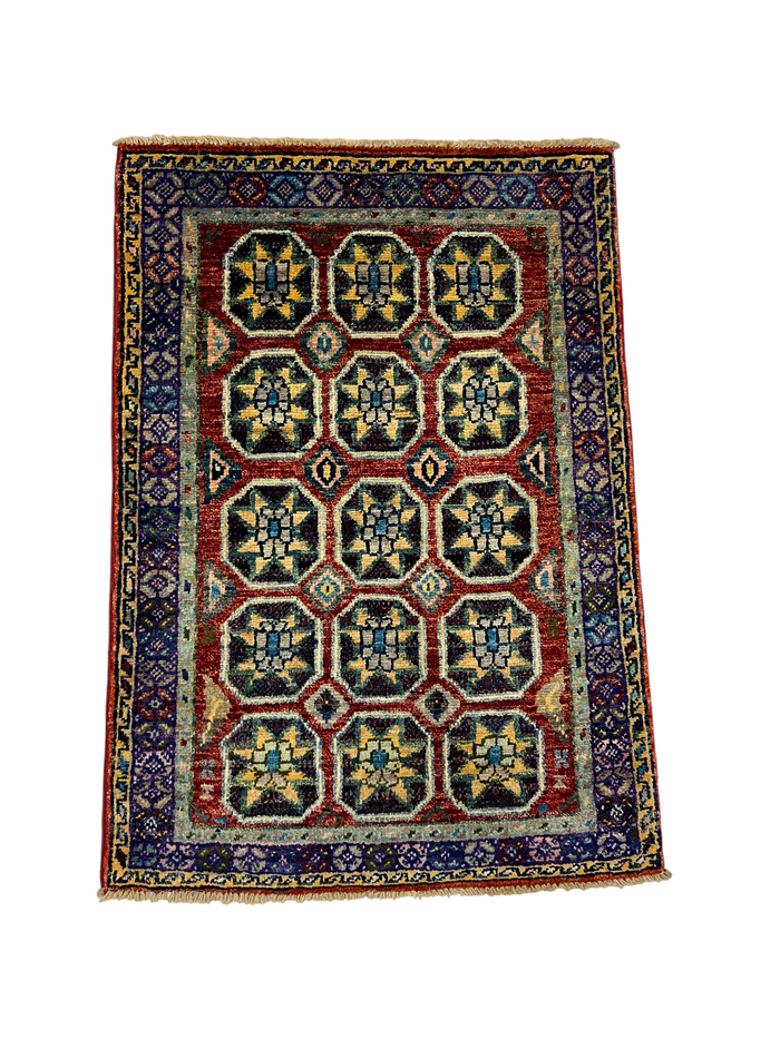 Turkmen-weave sampler rug, wool pile, HSW, Afghan 88x61cm | Rug# 27395